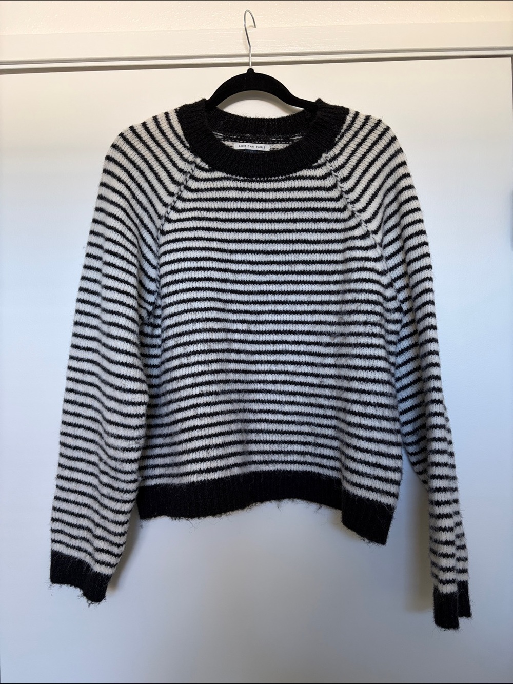 American Eagle Outfitters Black & White Striped Crewneck Sweater